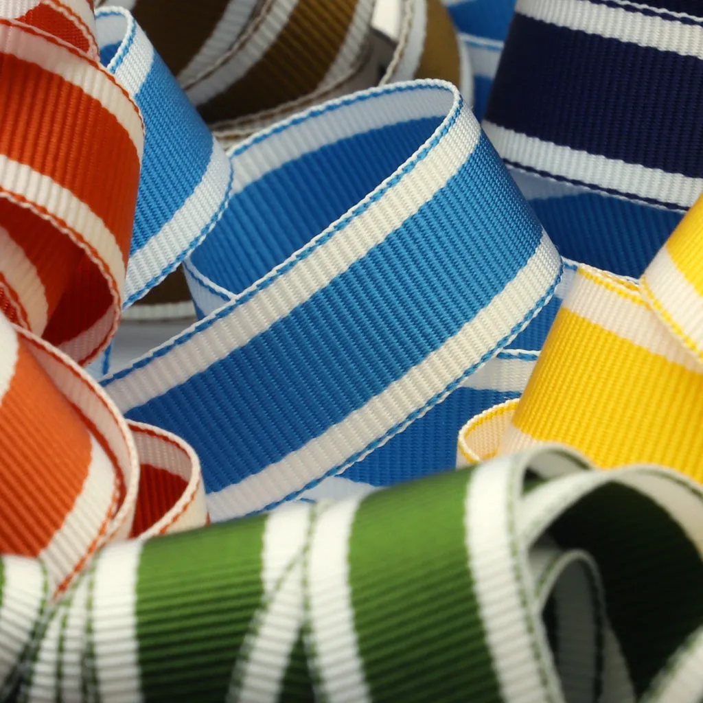 Stripe Grosgrain Ribbon #10 Sand Beige & White