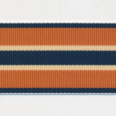 Stripe Grosgrain Ribbon #16 Navy & Orange & Beige