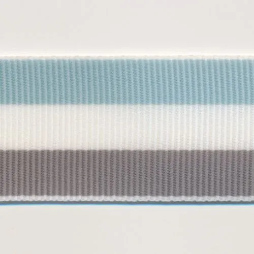Stripe Grosgrain Ribbon #26 Smoke Blue & White & Gray