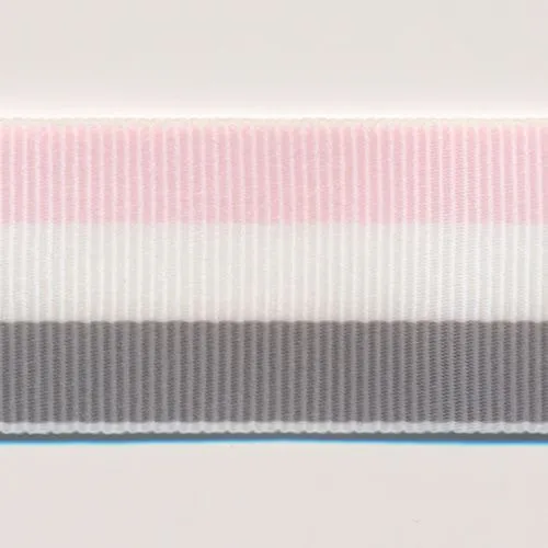 Stripe Grosgrain Ribbon #27 Smoke Pink & White & Gray