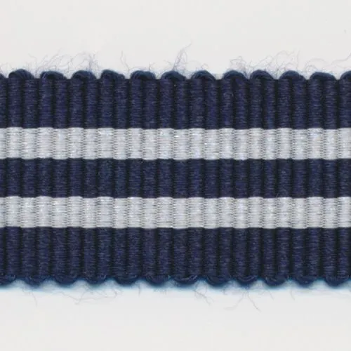 Stripe Grosgrain Ribbon #6 Night Blue & Off White