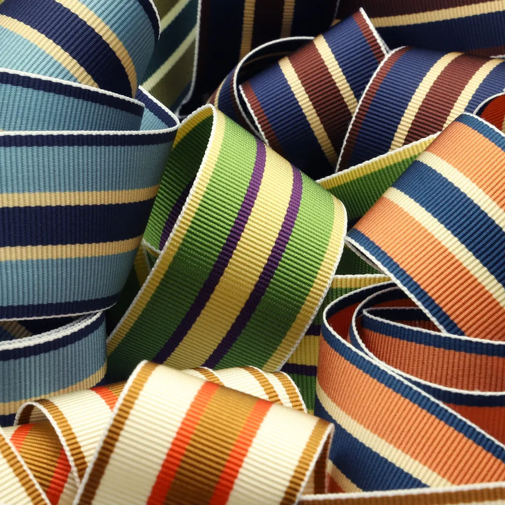Stripe Grosgrain Ribbon #9 Karashi & Cream & Orange
