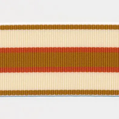 Stripe Grosgrain Ribbon #9 Karashi & Cream & Orange