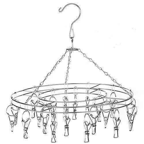 STSUNEU-L705 Hanging Clip Type Round Drying Rack Dripping Hanger Menstrual Pad/Children Hanger/Gloves/Towel/Hat/Scarf and Other Wet and Dry Hangers, Stainless Steel Wire, 20PCS Clip, 1 Set