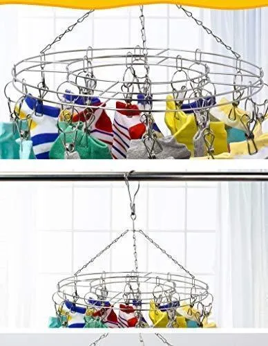 STSUNEU-L705 Hanging Clip Type Round Drying Rack Dripping Hanger Menstrual Pad/Children Hanger/Gloves/Towel/Hat/Scarf and Other Wet and Dry Hangers, Stainless Steel Wire, 20PCS Clip, 1 Set