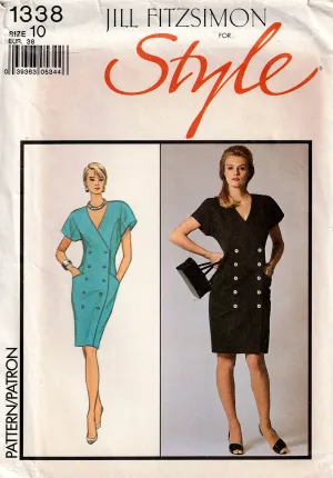 Style 1338 JILL FITZSIMMON Womens Double Breasted Dress 1980s Vintage Sewing Pattern Size 10 UNCUT Factory Folded