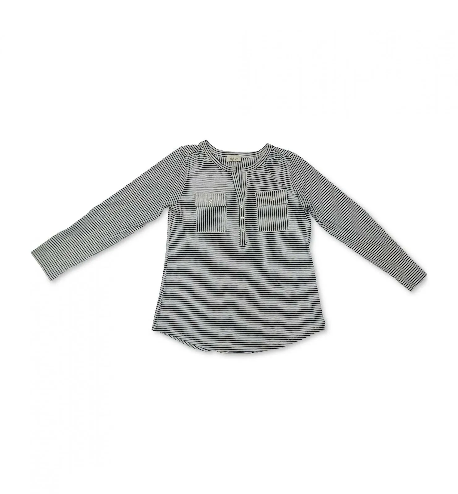 Style & Co. Plus Size Cotton Striped Split Neck Henley Top