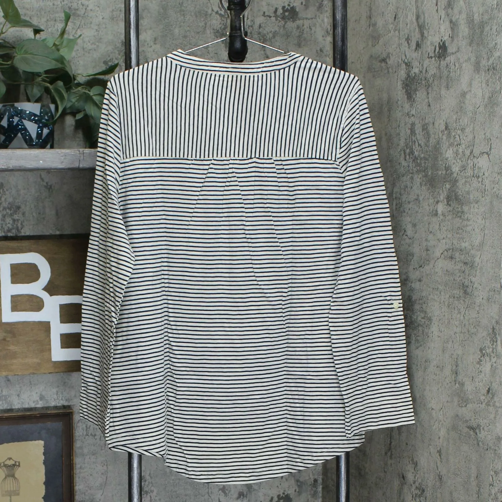 Style & Co. Plus Size Cotton Striped Split Neck Henley Top