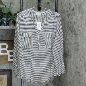 Style & Co. Plus Size Cotton Striped Split Neck Henley Top