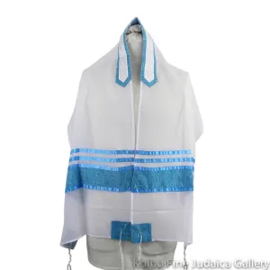 Tallit Set, Spiral Teal Design on White Chiffon