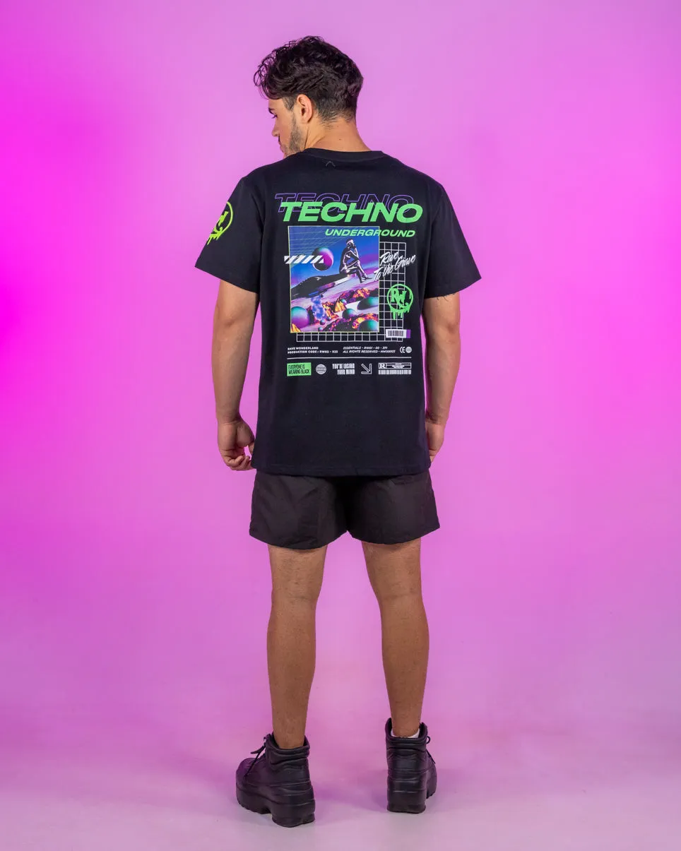 Techno Underground Retro Vibes Black T-Shirt