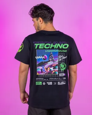 Techno Underground Retro Vibes Black T-Shirt