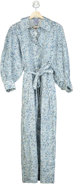 Thierry Colson Blue Floral Print Maxi Dress UK XS