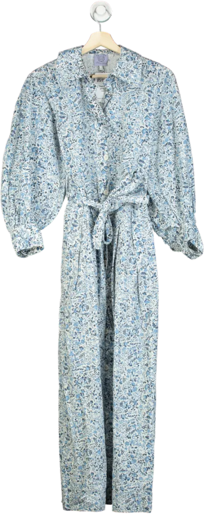 Thierry Colson Blue Floral Print Maxi Dress UK XS