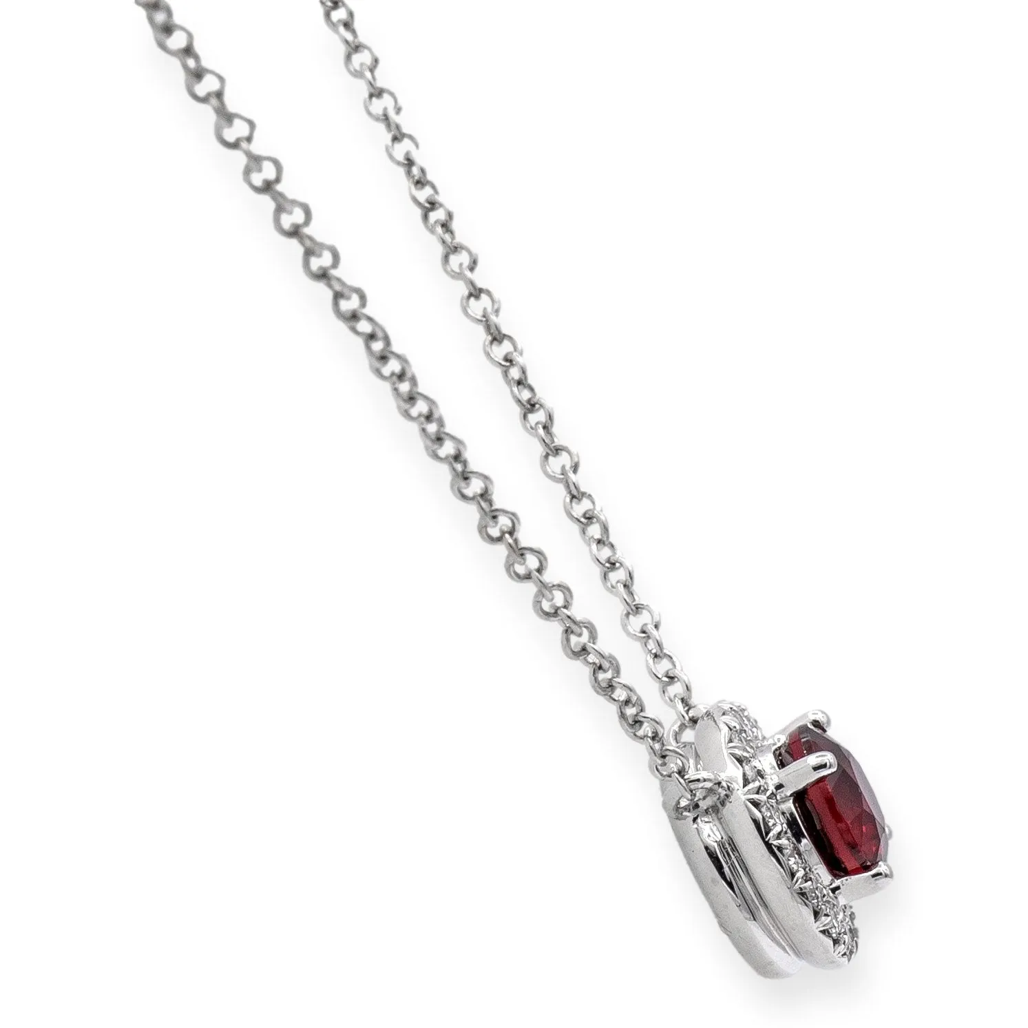 Tiffany & Co. Platinum Soleste Round Ruby and Diamond Pendant 16" Long