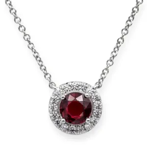 Tiffany & Co. Platinum Soleste Round Ruby and Diamond Pendant 16" Long
