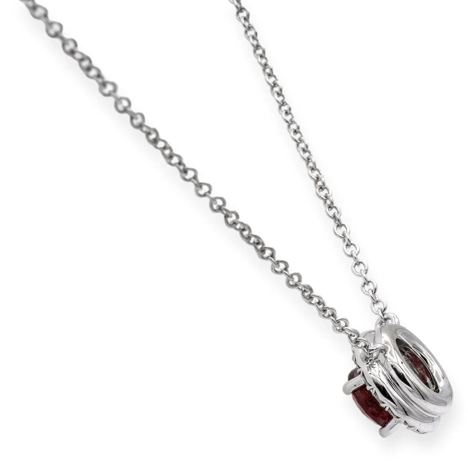 Tiffany & Co. Platinum Soleste Round Ruby and Diamond Pendant 16" Long