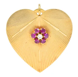 Tiffany & Co. Retro Ruby Diamond 14 Karat Gold Oversized Heart Pendant