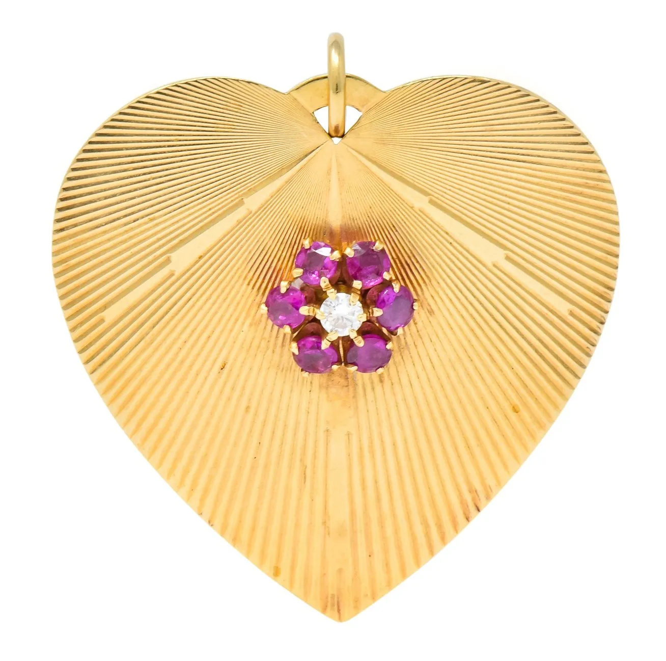 Tiffany & Co. Retro Ruby Diamond 14 Karat Gold Oversized Heart Pendant