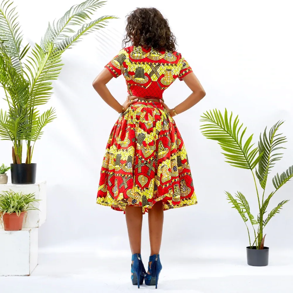Traditional African Kitenge Wax Print Ankara Skirt   Short Sleeve MidriffTop