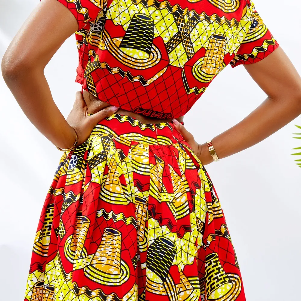 Traditional African Kitenge Wax Print Ankara Skirt   Short Sleeve MidriffTop