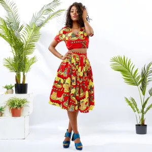 Traditional African Kitenge Wax Print Ankara Skirt   Short Sleeve MidriffTop