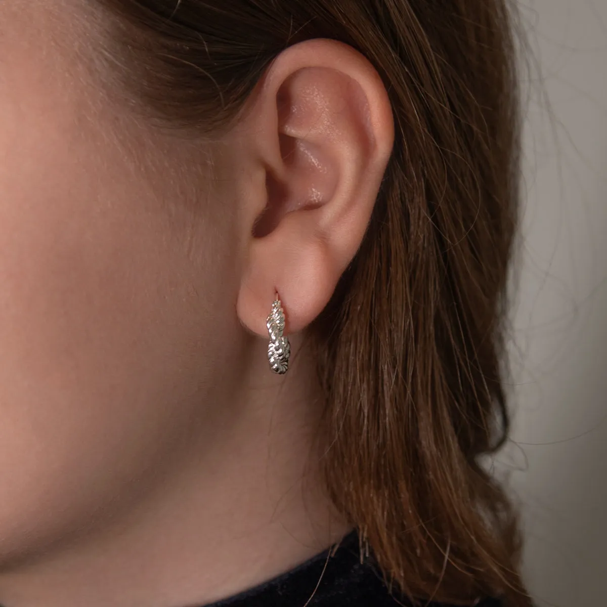 Twisted Rope Silver Huggie Earrings