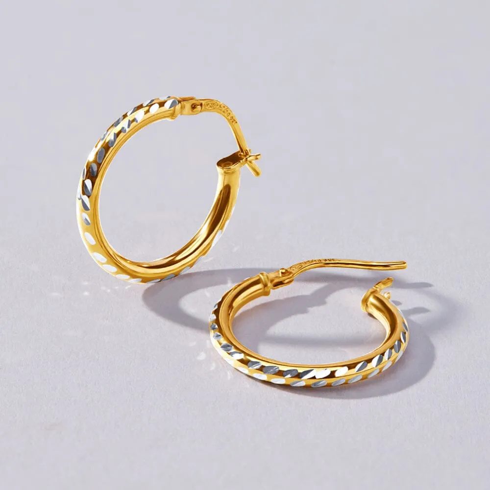 Two Tone Gold Silver Infused Hoop Earrings 15mm