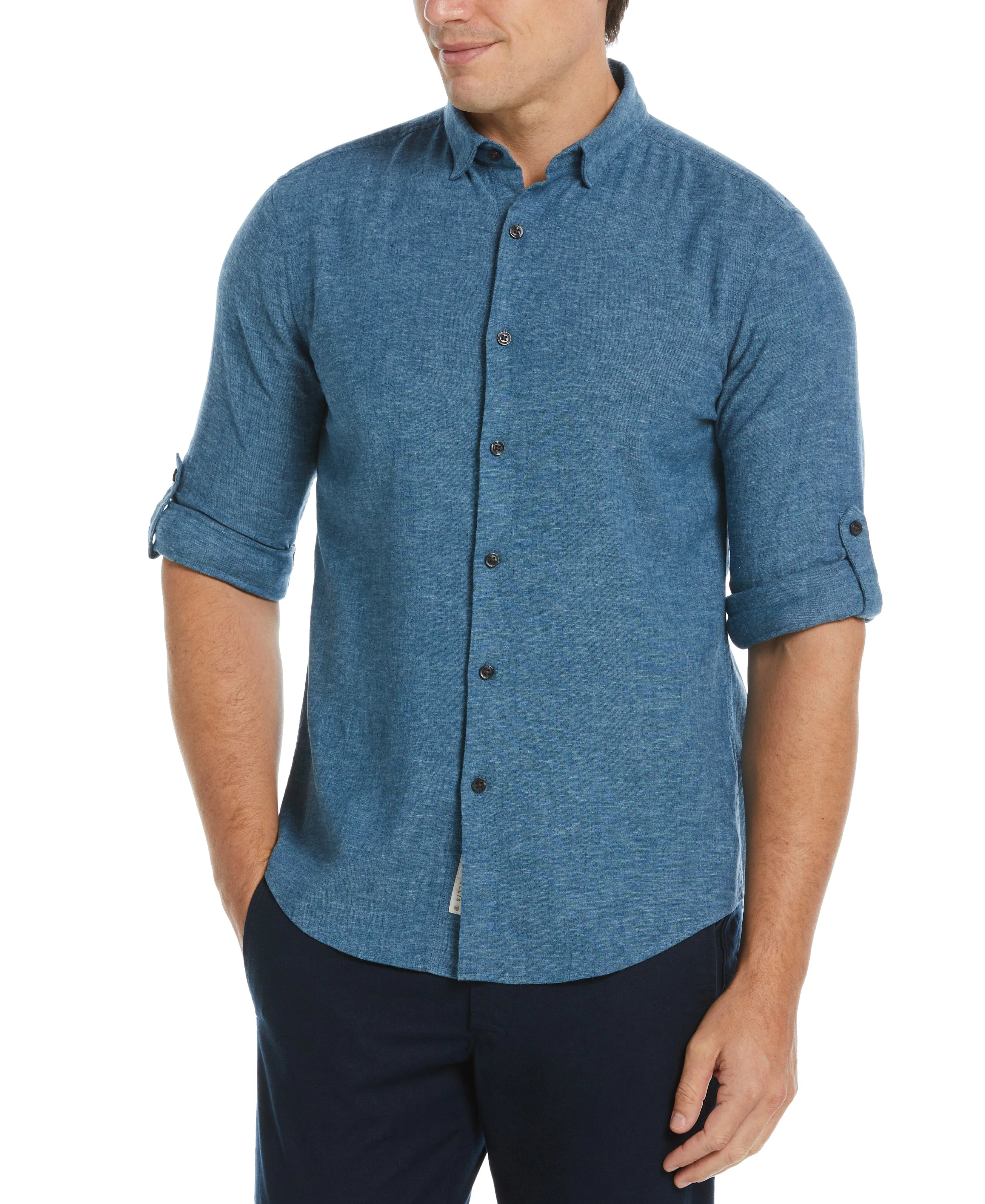 Untucked Slim Fit  Linen Blend Rolled Sleeve Shirt