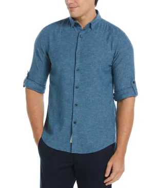 Untucked Slim Fit  Linen Blend Rolled Sleeve Shirt