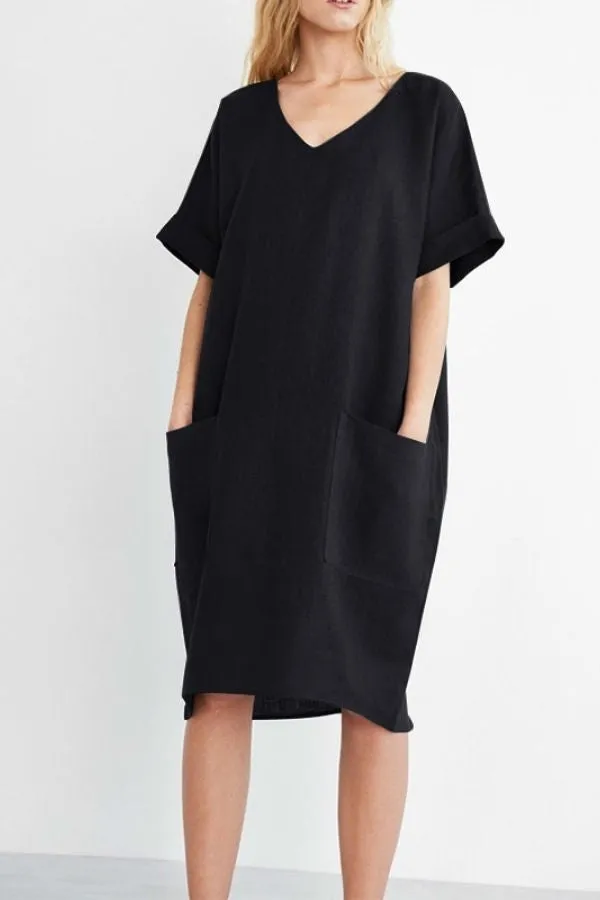 V Neck Bat Sleeve Mini Dress