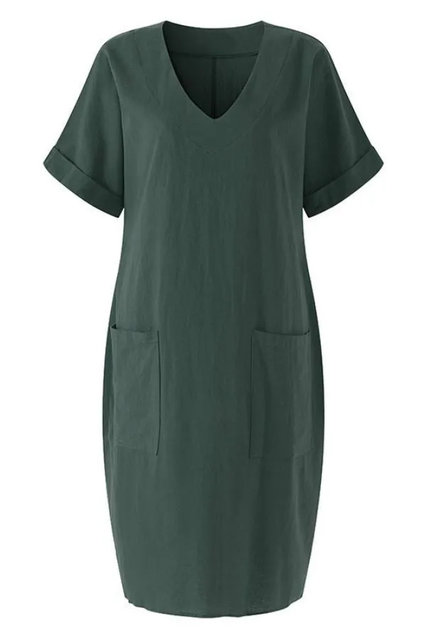 V Neck Bat Sleeve Mini Dress