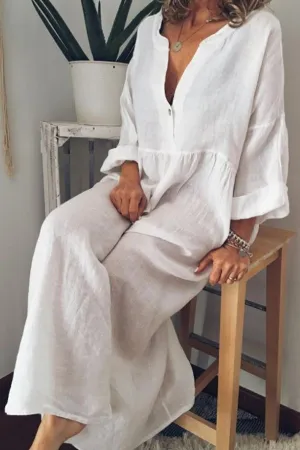 V Neck Solid Color Maxi Dress