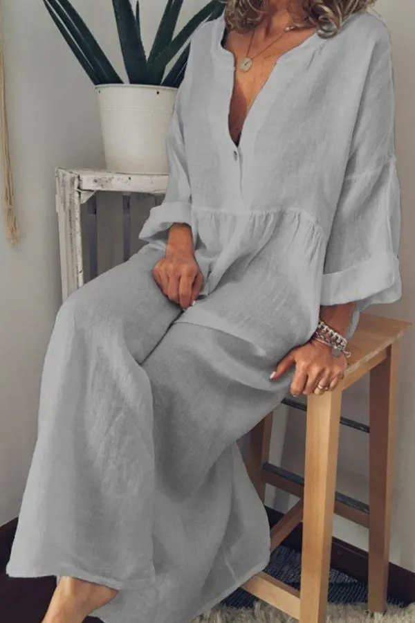 V Neck Solid Color Maxi Dress