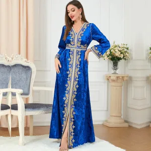 Velvet Gown Golden Ribbon Luxury Kaftan