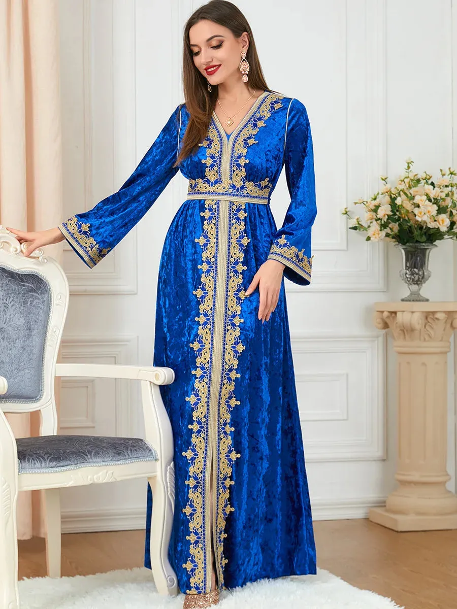 Velvet Gown Golden Ribbon Luxury Kaftan