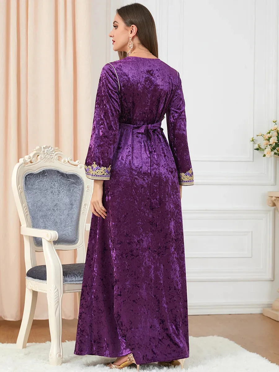 Velvet Gown Golden Ribbon Luxury Kaftan