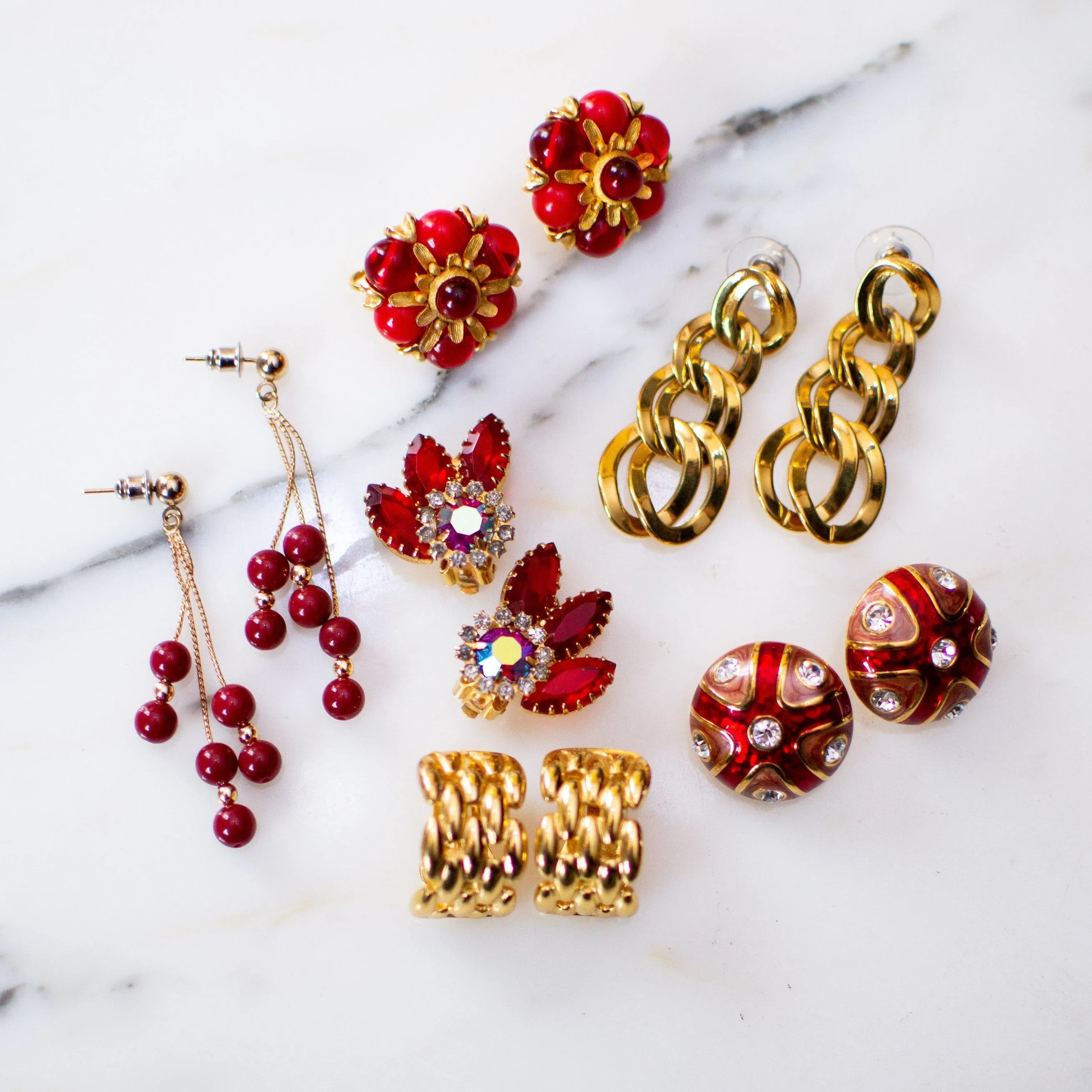 Vintage Juliana Red Rhinestone Earrings