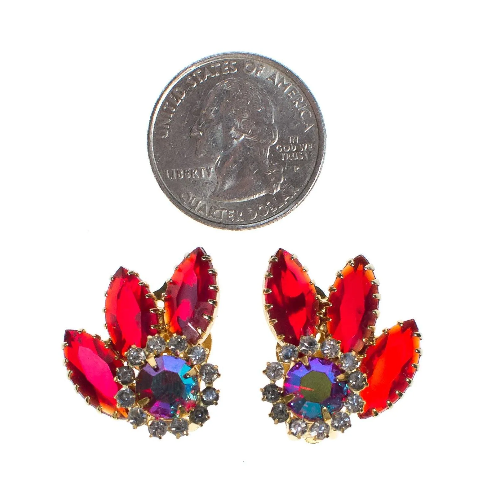 Vintage Juliana Red Rhinestone Earrings