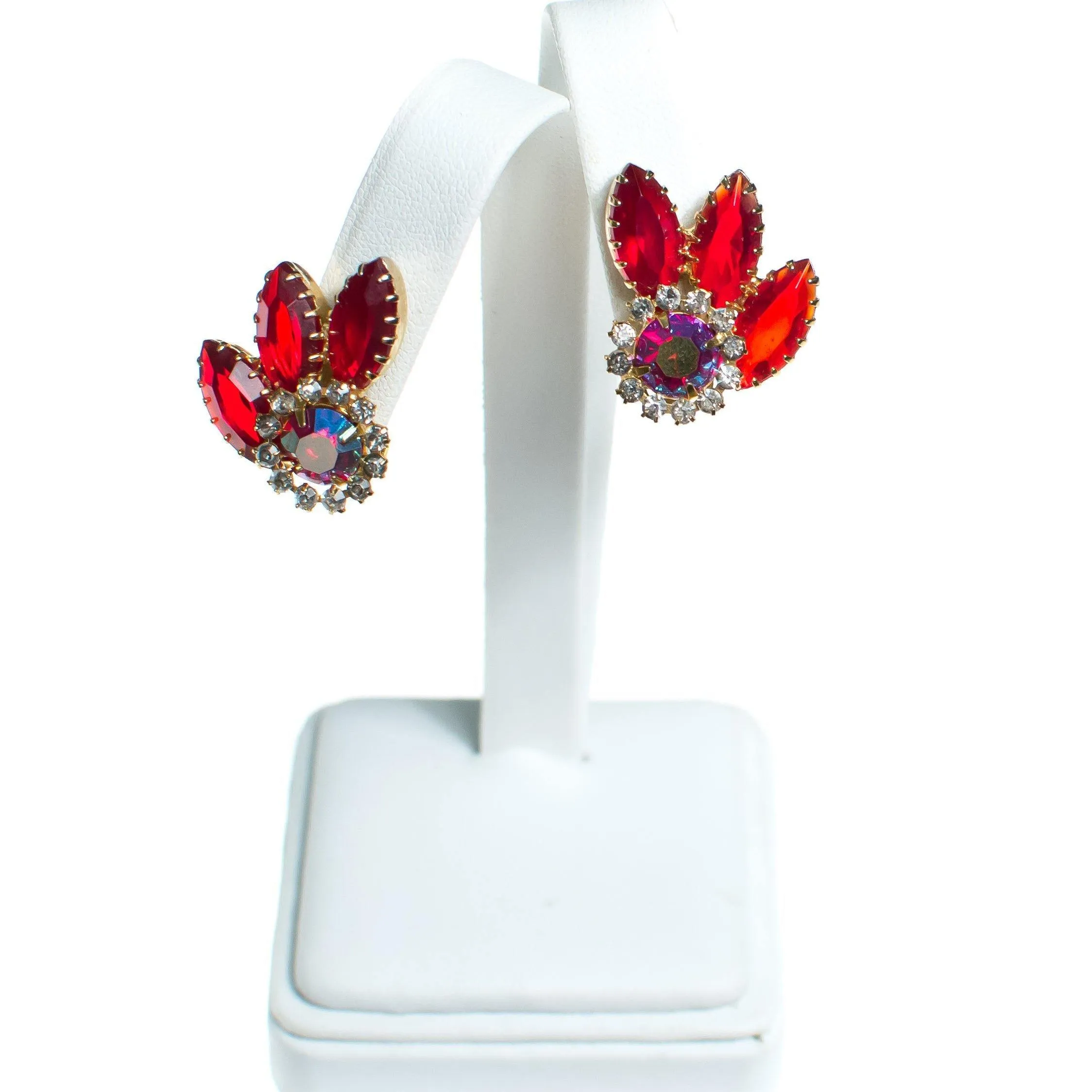 Vintage Juliana Red Rhinestone Earrings