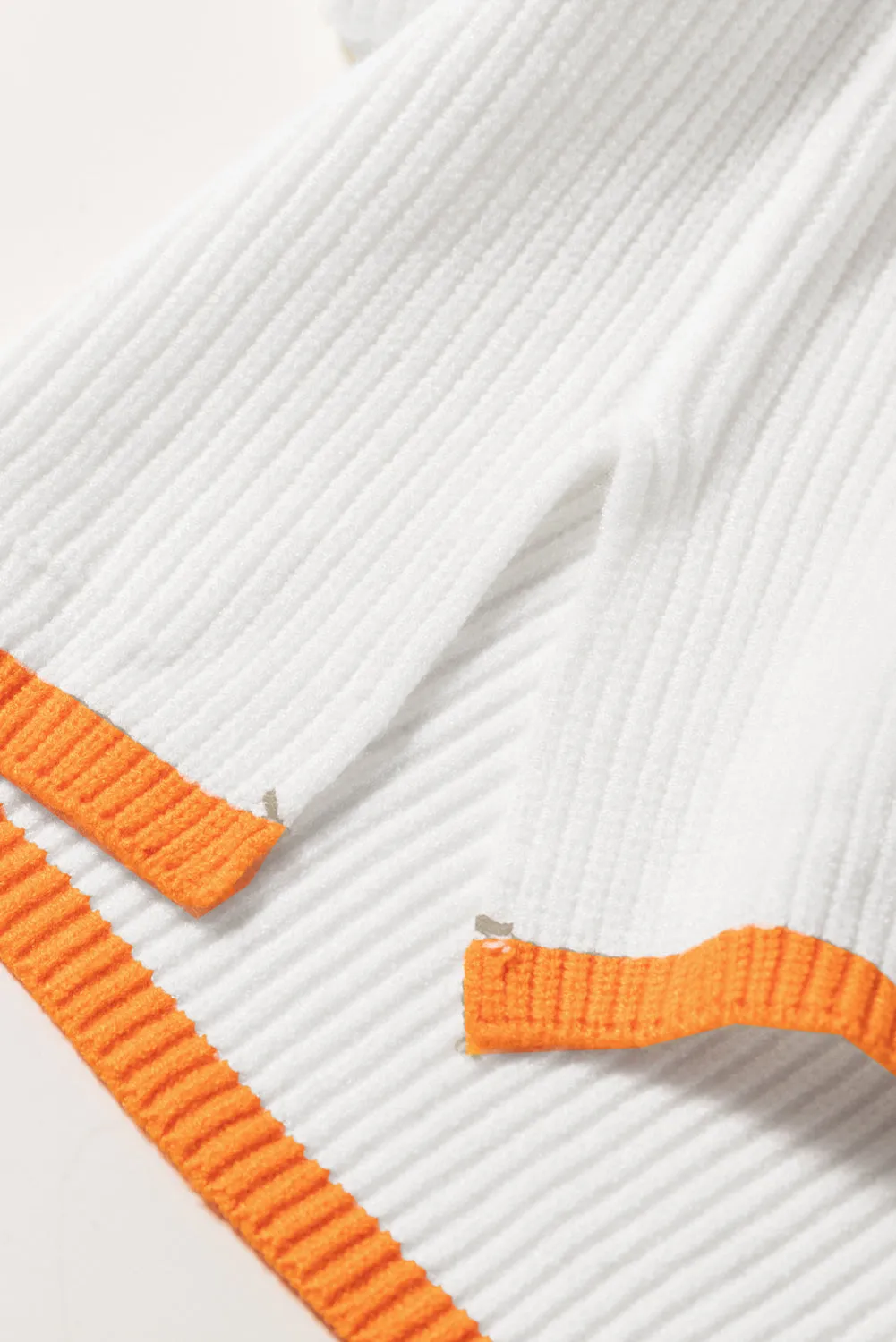 White Colorful Edge Quarter Zip Drop Shoulder Sweater