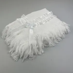 White Luxury Baby Shawl with Organza Trim & Bows