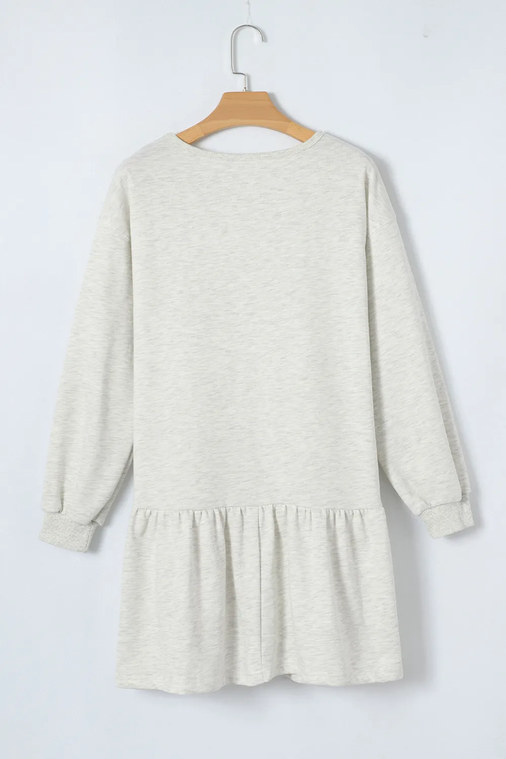 White Mardi Gras Crown Patched Long Sleeve Ruffle Hem Dress