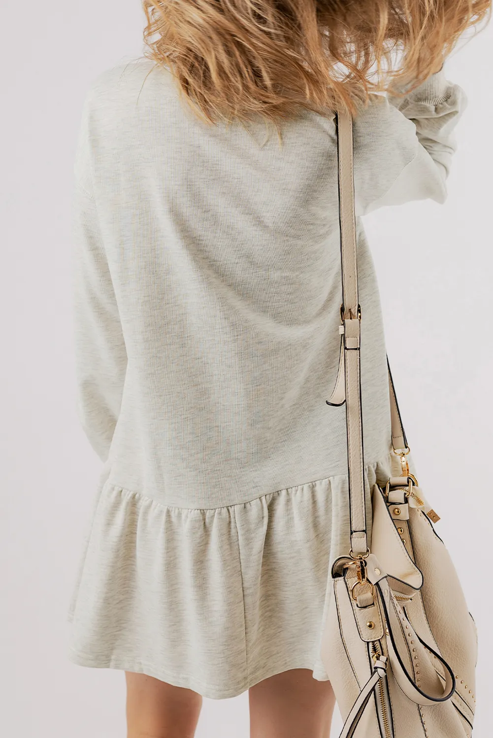 White Mardi Gras Crown Patched Long Sleeve Ruffle Hem Dress