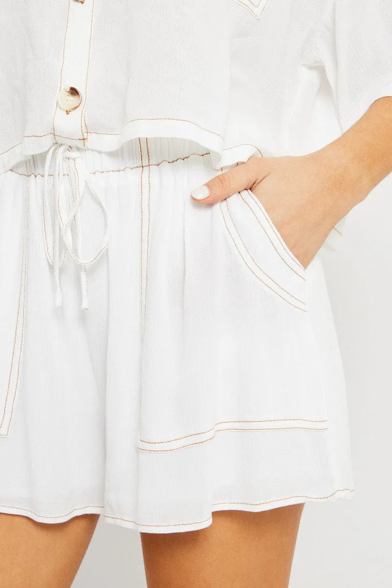 White Shorts Contrast Stitch