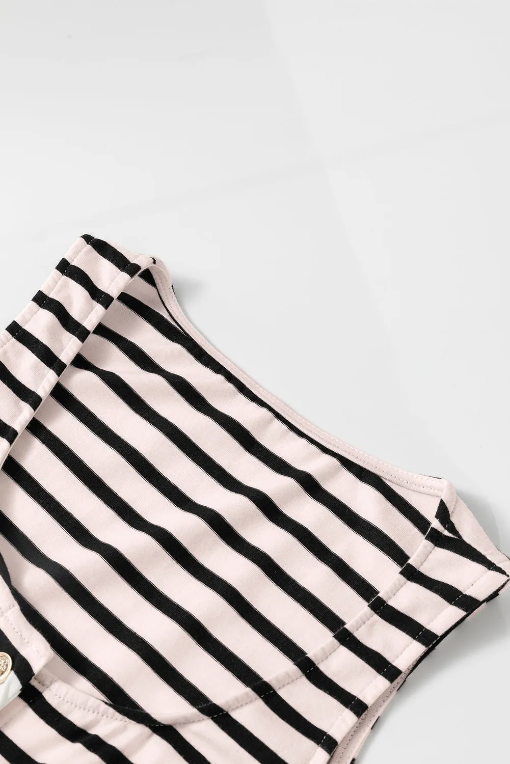 White Stripe Sleeveless Button Front Midi Dress
