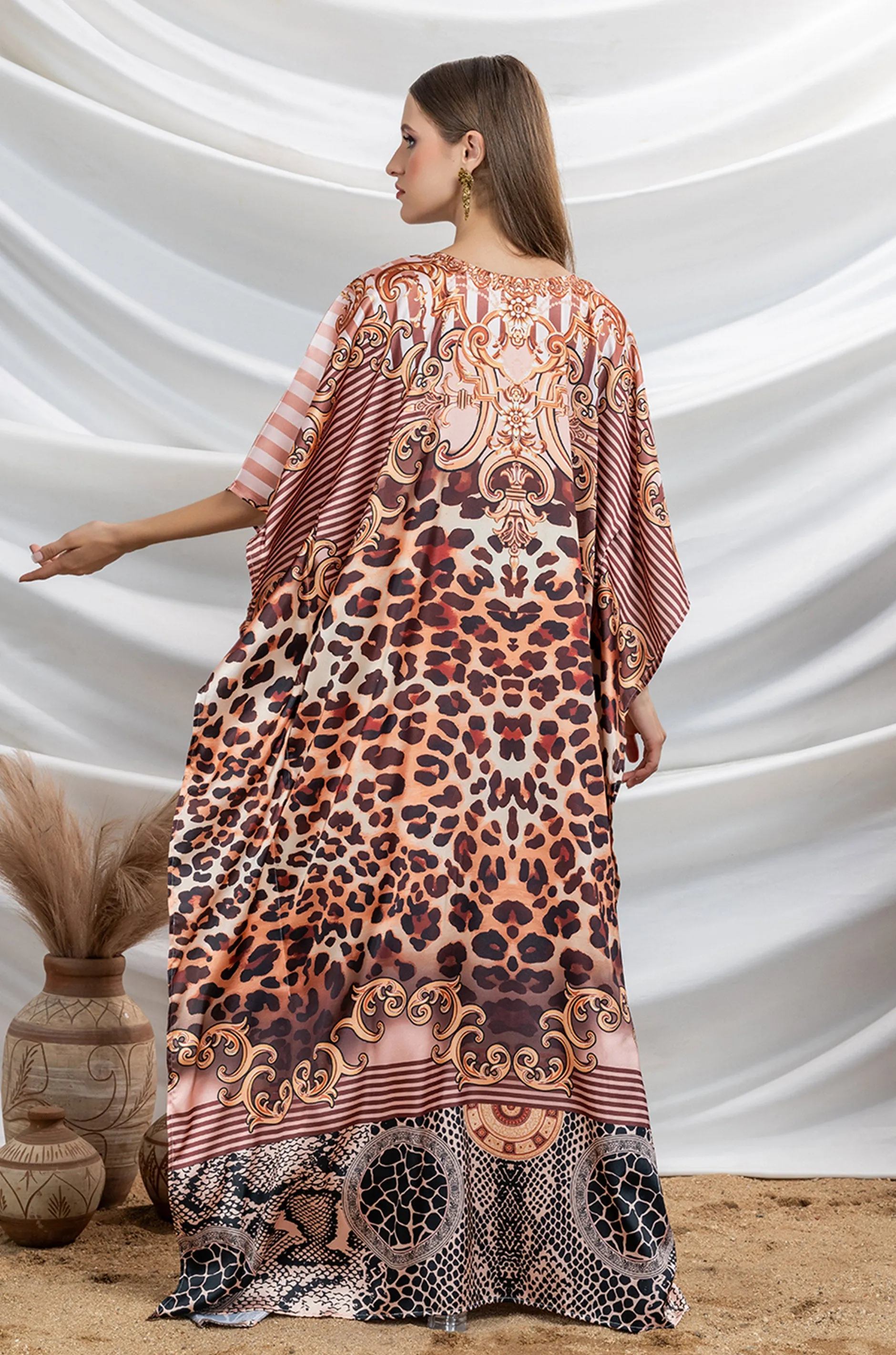 Wild Wind Soft Satin Women Kaftan with Rhinestones