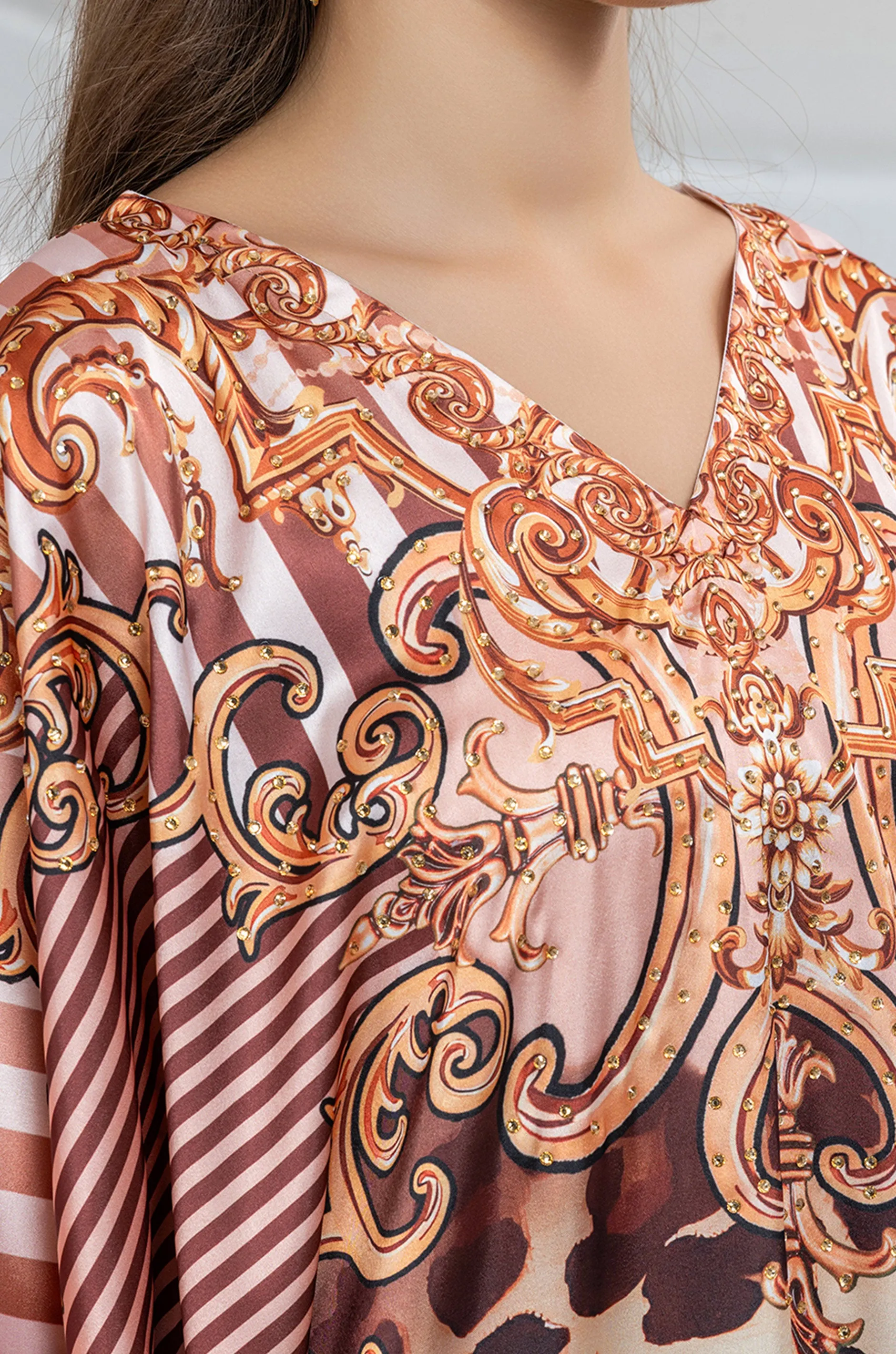 Wild Wind Soft Satin Women Kaftan with Rhinestones