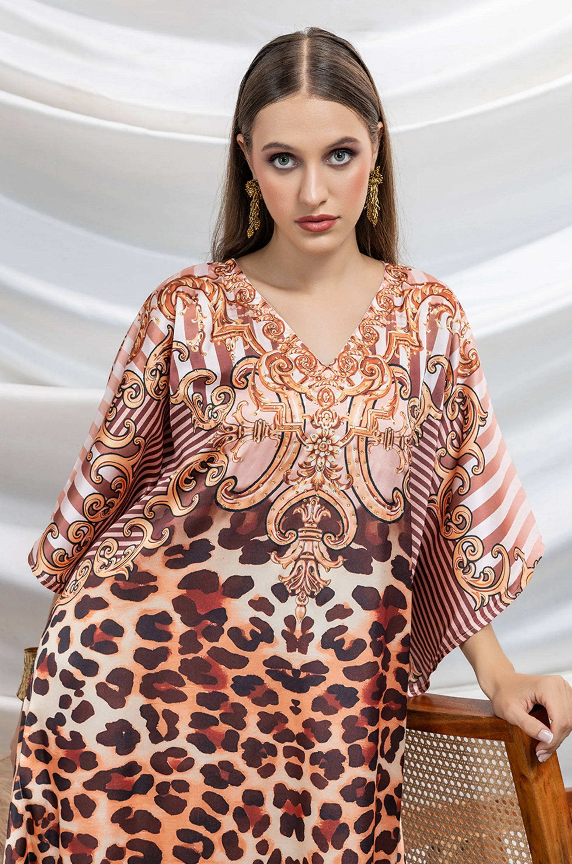 Wild Wind Soft Satin Women Kaftan with Rhinestones
