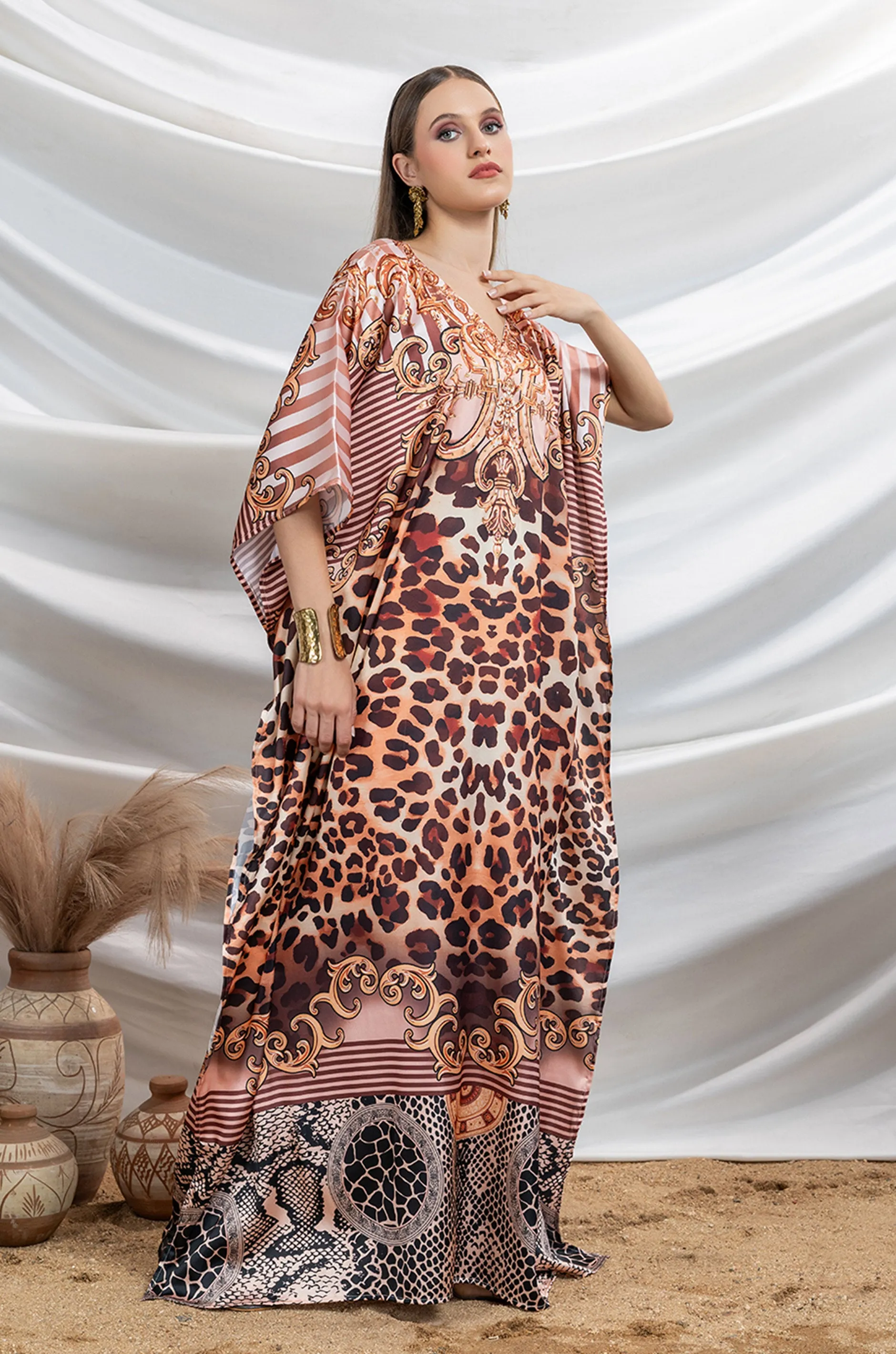 Wild Wind Soft Satin Women Kaftan with Rhinestones